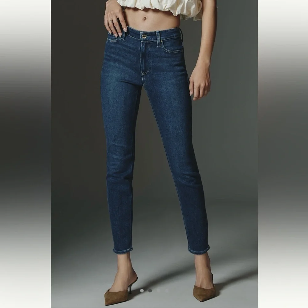 PAIGE Skyline Skinny Ankle Jeans Mid Rise Dark Blue Wash